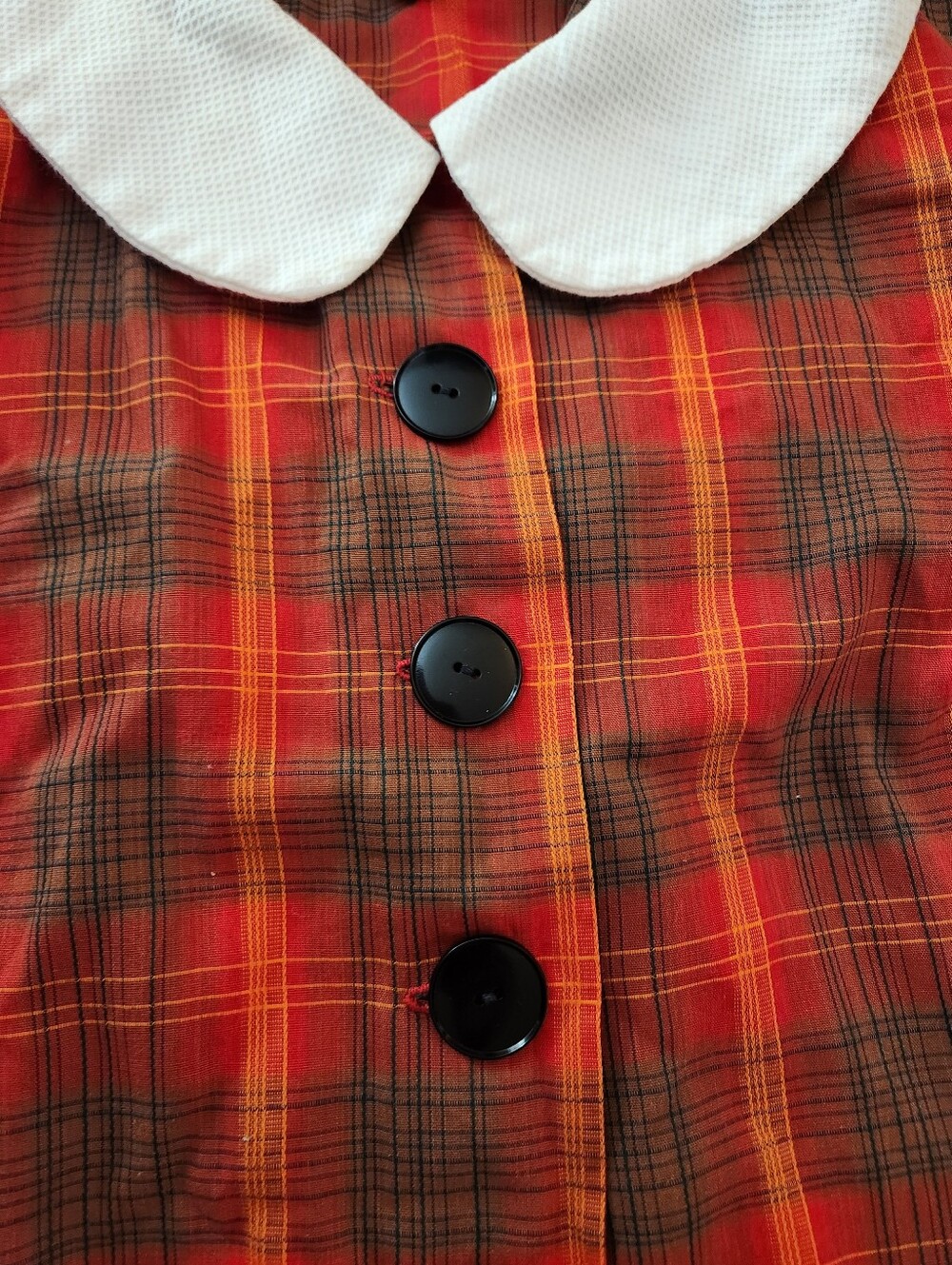 Vintage 1960s Red Plaid Drop Waist Button Front Belted Pleated Dress - Picture 12 of 15